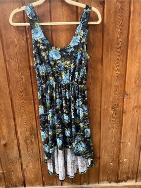 Lani California Blue Floral Hi-Low Midi Dress Sleeveless Stretch Size S Boho